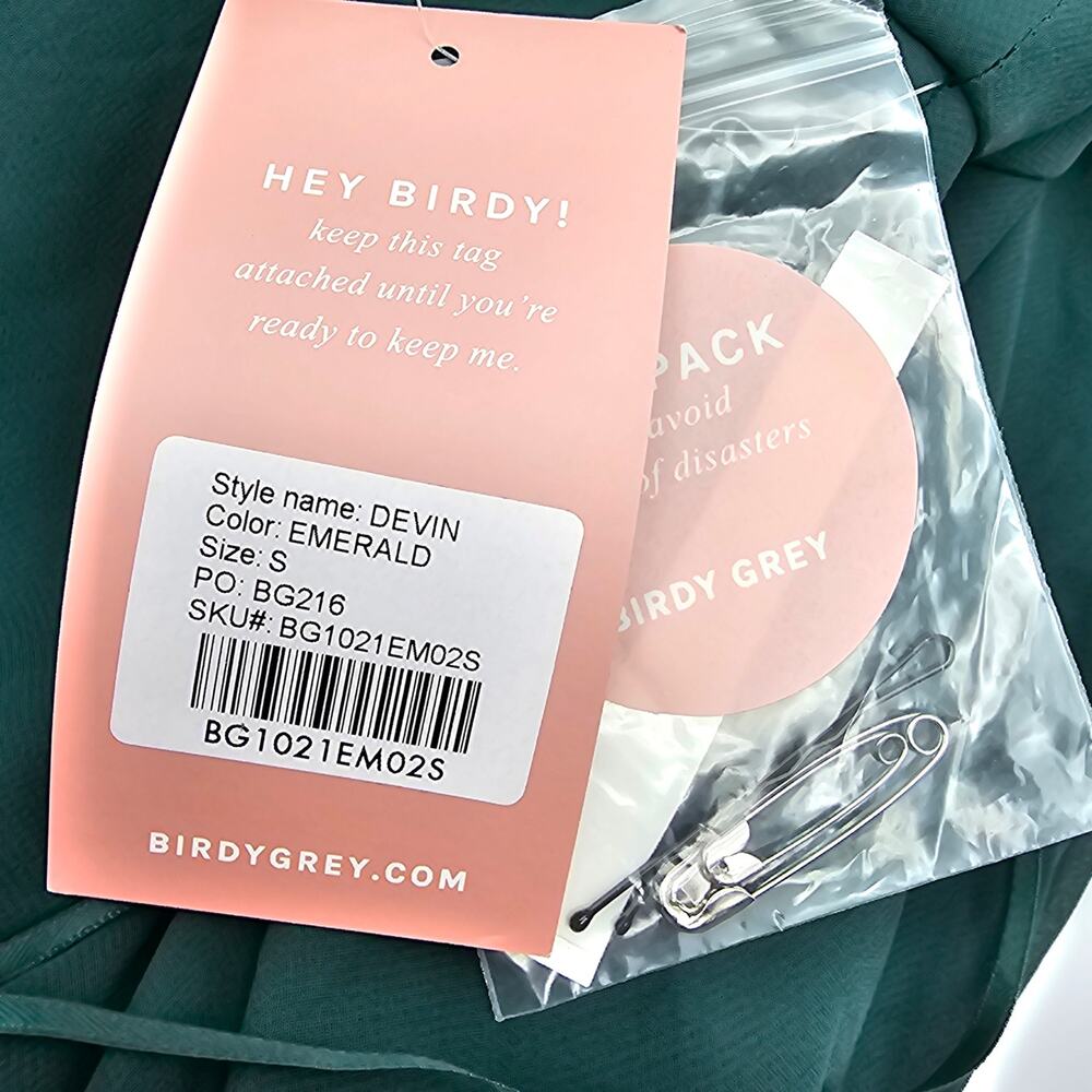 Birdy Grey Womans size S Devin Chiffon Formal Maxi Dress Gown Slit Emerald NEW - Picture 8 of 11